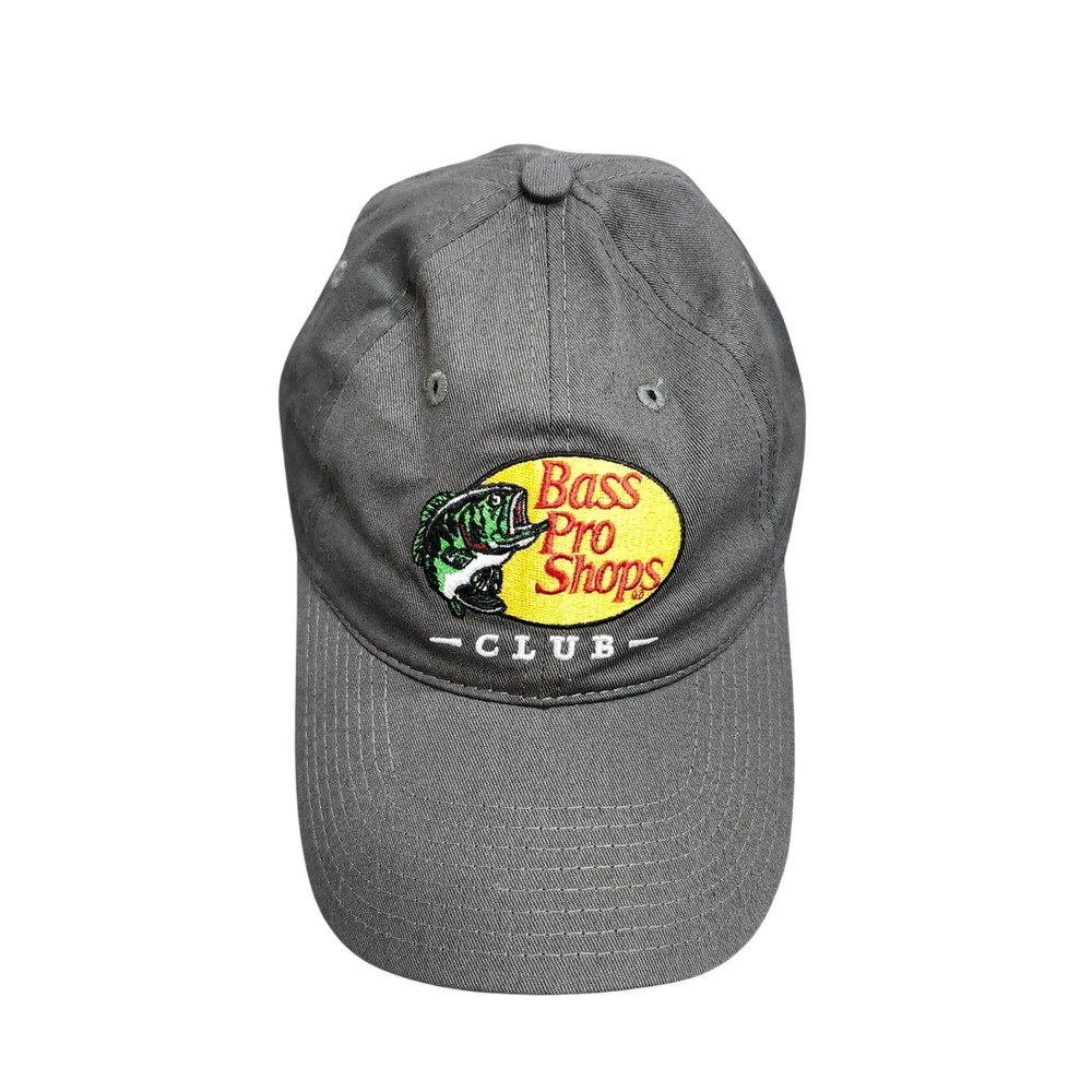 Bass Pro Shops Club Hat Gray Embroidered Fishing Outdoor Adjustable Cap